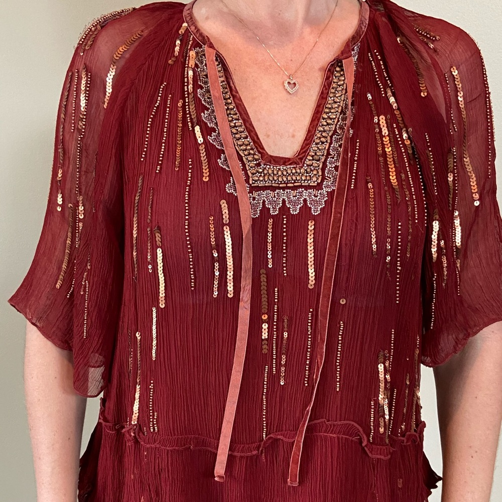 Fun maroon blouse from Anthropologie